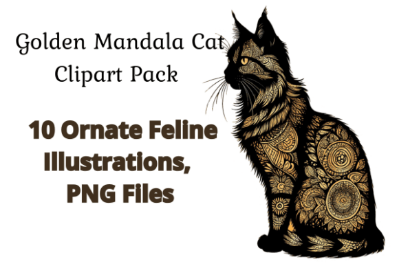 Download Golden Mandala Cat Clipart Pack - Gold Collection
