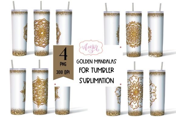 Download Golden Mandala Tumbler Wrap PNG BUNDLE - Gold Collection