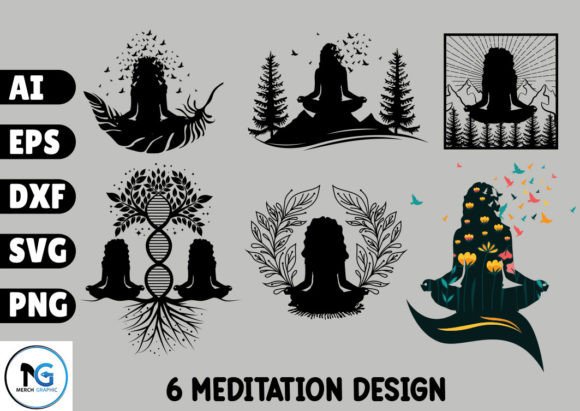 Download 6 Girl Meditation Design SVG Bundle - Meditation design Collection